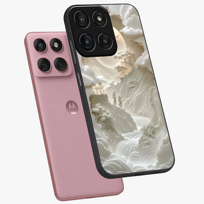 Celestial Origami Glass Case displayed in angled mockup highlighting geometric origami design with cosmic aesthetic theme.