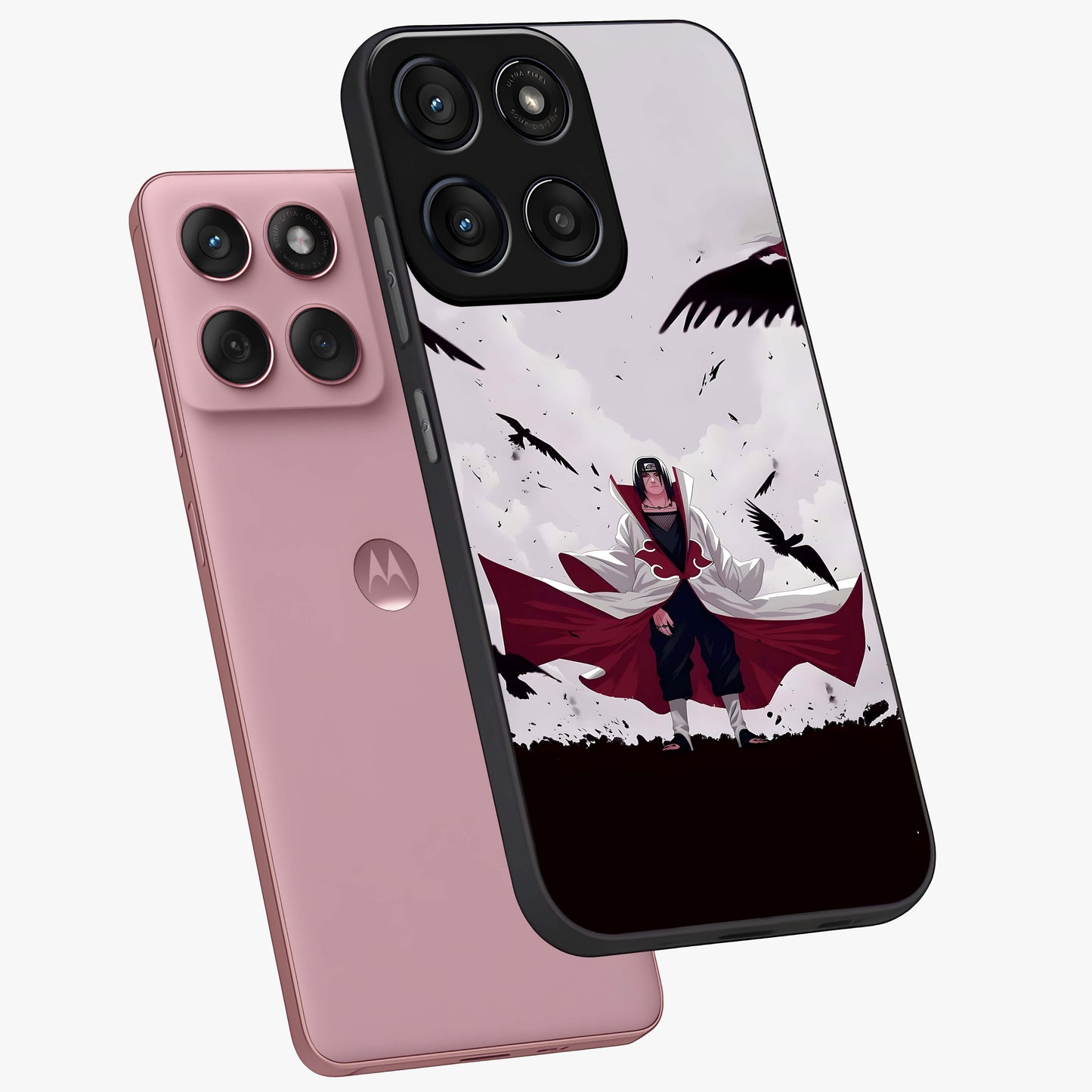 Crimson Crow Ascension Glass Case displayed in angled mockup highlighting powerful crow illustration with dark crimson aesthetic.