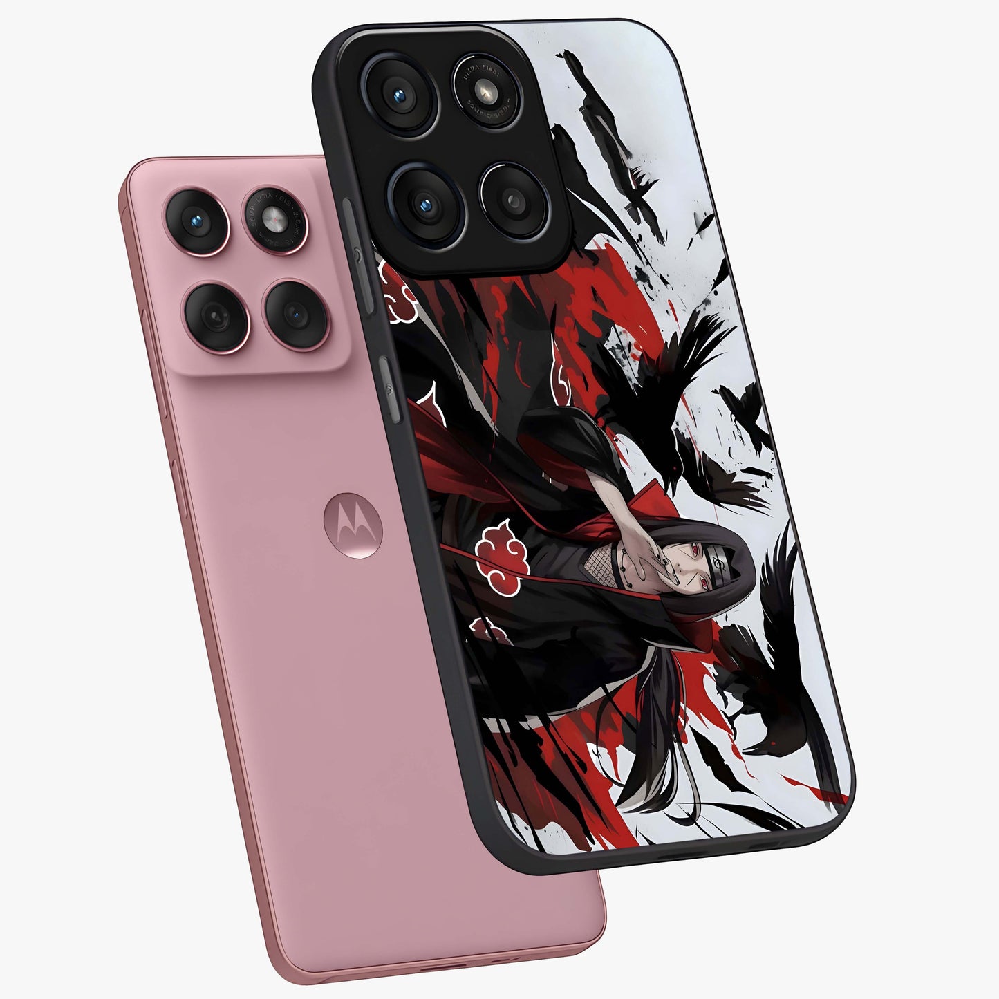 Crimson Crow Illusion Glass Case displayed in angled mockup highlighting mysterious crow graphic with dark aesthetic style.