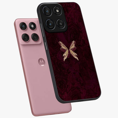 Crimson Fade Butterfly Glass Case displayed in angled mockup highlighting elegant butterfly design with crimson gradient aesthetic.