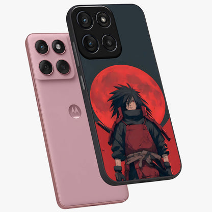 Crimson Moon Warlord Glass Case displayed in angled mockup highlighting dramatic crimson moon design with fantasy aesthetic.