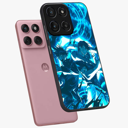 Cursed Energy Clash Glass Case displayed in angled mockup highlighting powerful battle inspired graphic with anime style aesthetic.