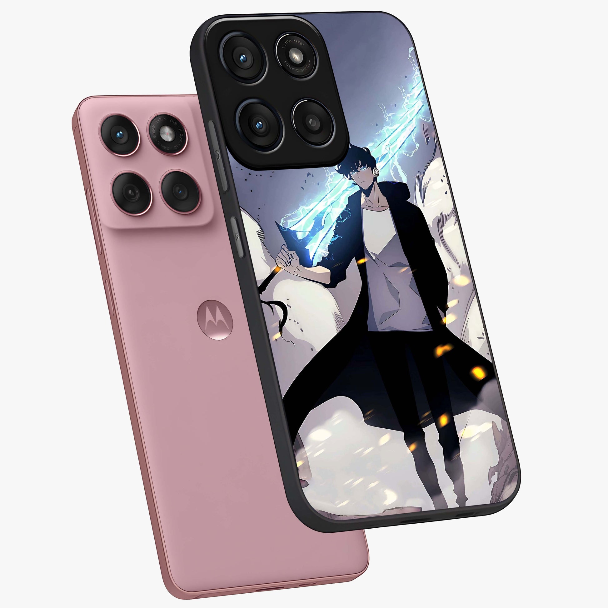 Dark Lightning Anime Warrior Glass Case displayed in angled mockup highlighting powerful lightning themed anime illustration.