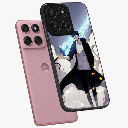 Dark Lightning Anime Warrior Glass Case displayed in angled mockup highlighting powerful lightning themed anime illustration.