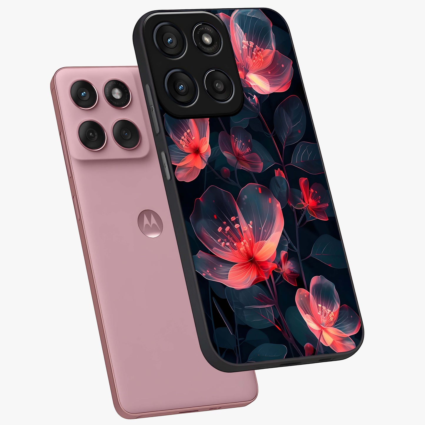 Dark Shade of Flower Glass Case displayed in angled mockup highlighting moody floral illustration with aesthetic dark tones.