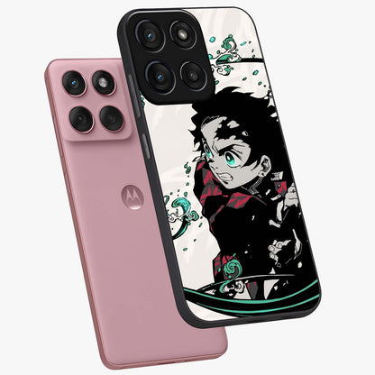 Demon Slayer Glass Case displayed in angled mockup highlighting dramatic anime character design with action aesthetic.