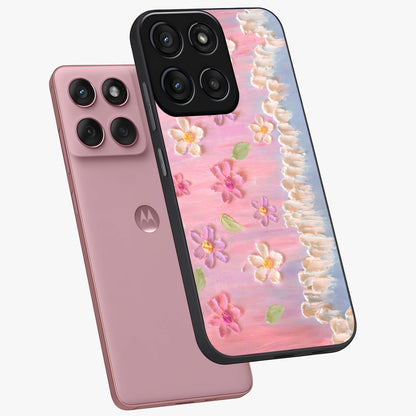 Dreamy Painted Garden Glass Case displayed in angled mockup highlighting colorful garden illustration with dreamy aesthetic style.