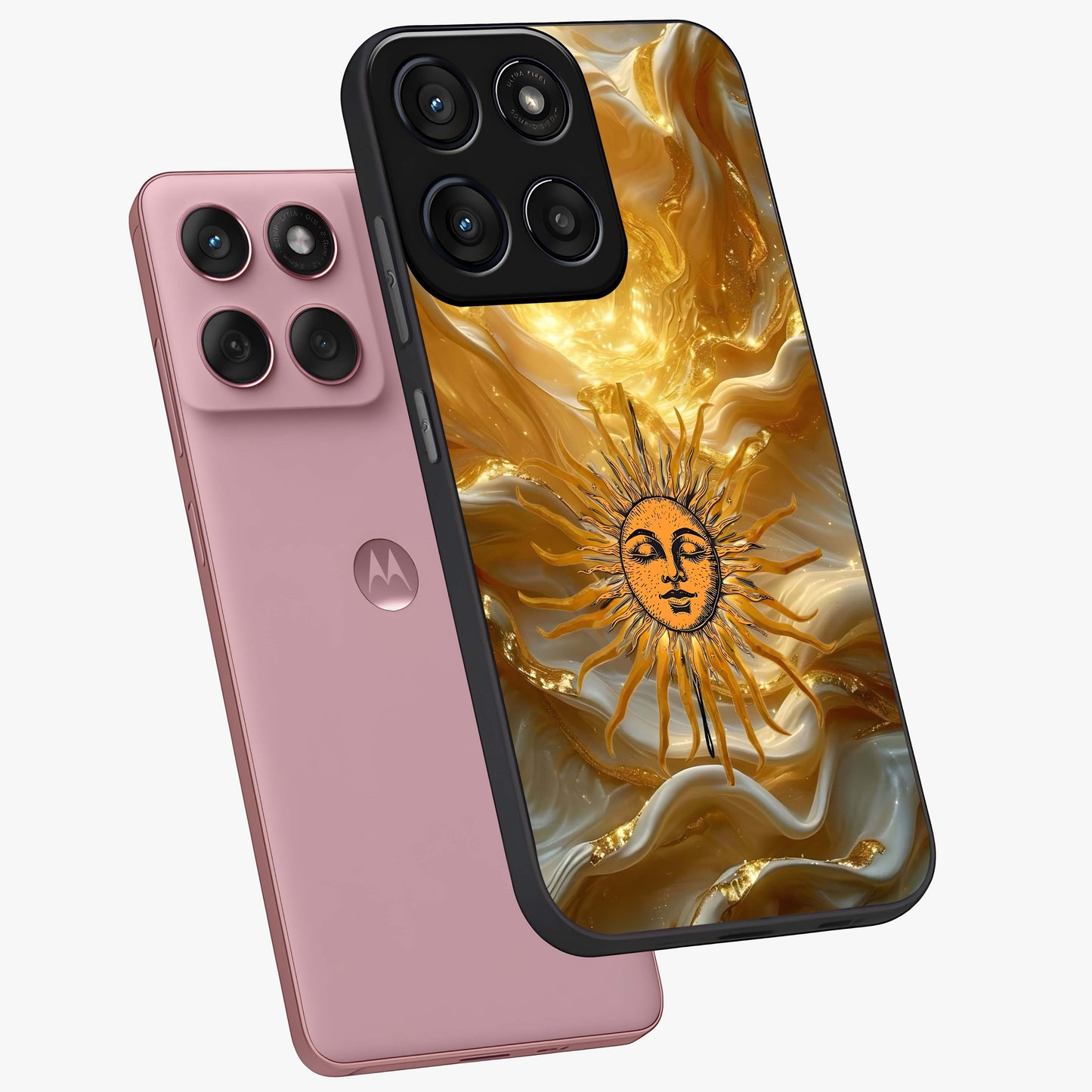 Eternal Golden Glow Glass Case displayed in angled mockup highlighting glowing golden aesthetic design with elegant style.