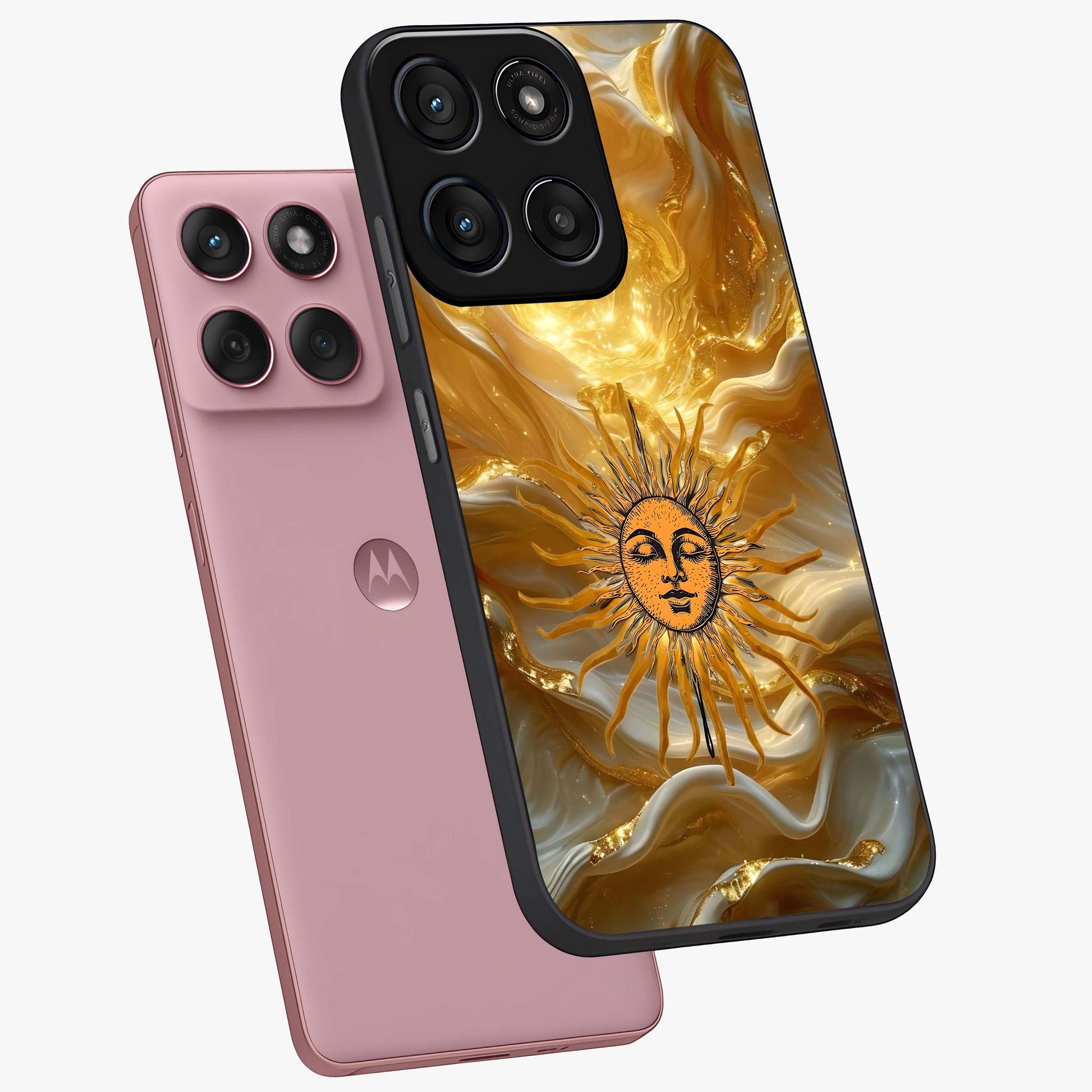Eternal Golden Glow Glass Case displayed in angled mockup highlighting glowing golden aesthetic design with elegant style.