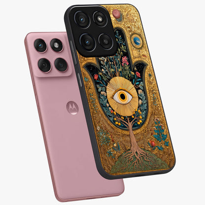 Ethereal Evil Eye Glass Case displayed in angled mockup highlighting protective evil eye symbol with spiritual aesthetic design.