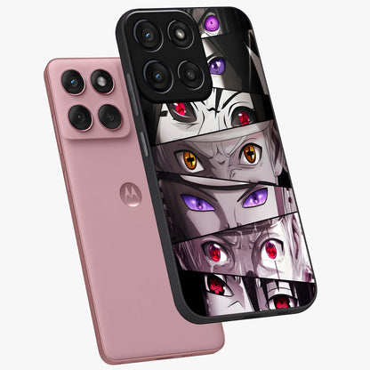 Eyes of Destiny Glass Case displayed in angled mockup highlighting bold eye illustration with mystical aesthetic style.