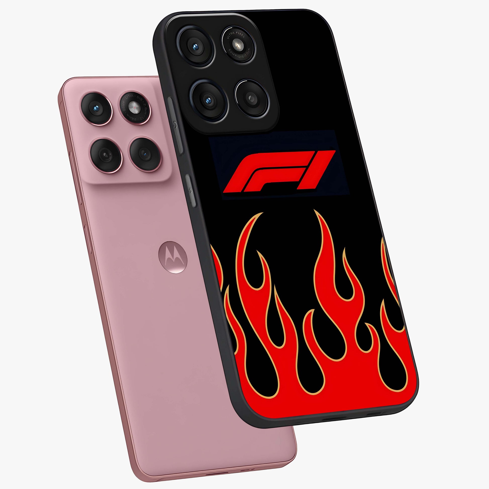 Fire F11 Glass Case displayed in angled mockup highlighting bold fire inspired graphic with energetic aesthetic style.