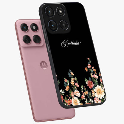 Floral Design With a Custom Personalized Name Glass Case displayed in angled mockup highlighting elegant floral pattern with custom name feature.