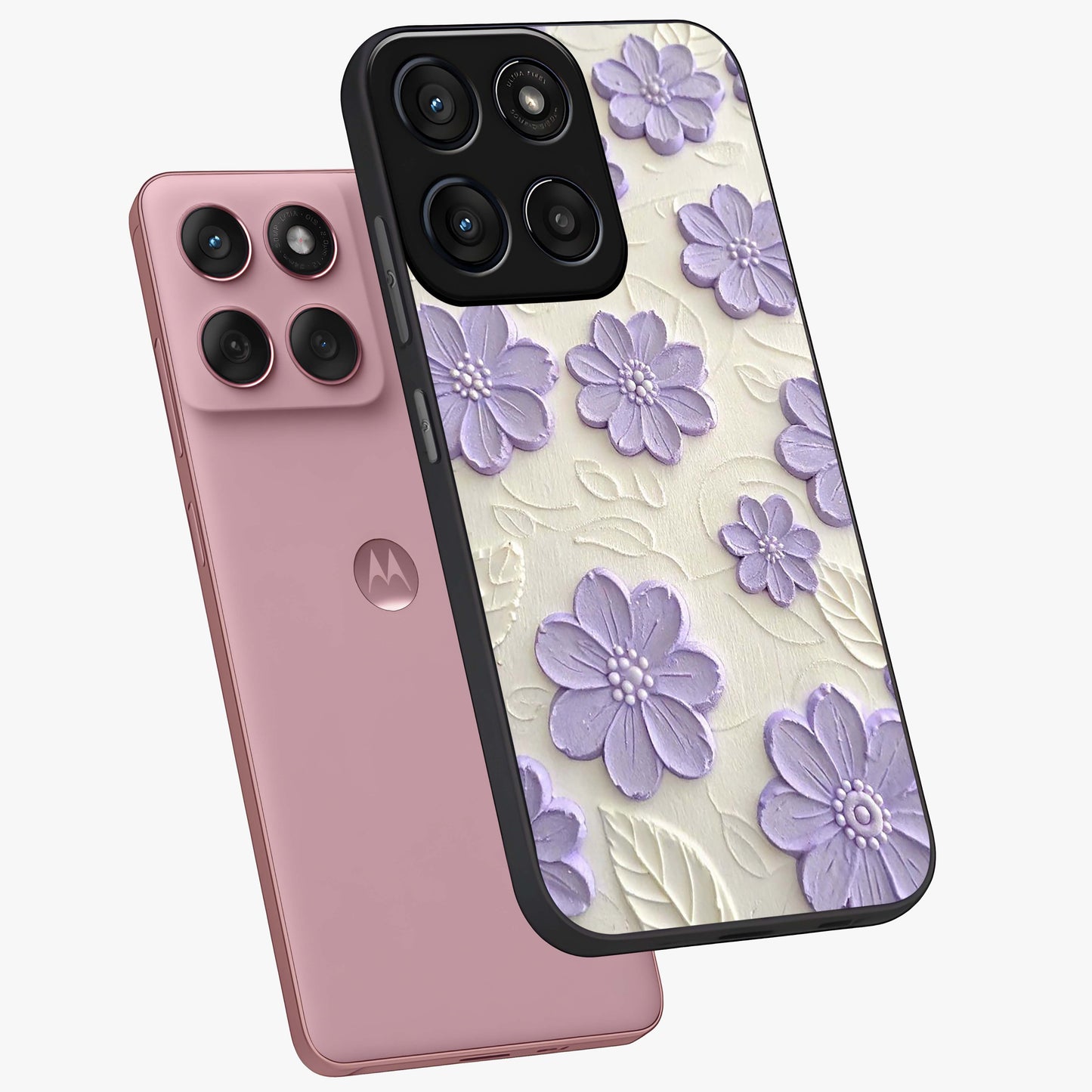 Floral Wall Art With Purple Flowers Glass Case displayed in angled mockup highlighting vibrant purple floral illustration with artistic aesthetic.