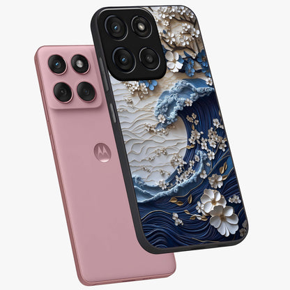 Floral Wave Origami Glass Case displayed in angled mockup highlighting geometric origami flower design with modern aesthetic style.
