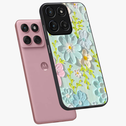 Frosted Petal Garden Glass Case displayed in angled mockup highlighting delicate flower petal design with calm garden aesthetic.