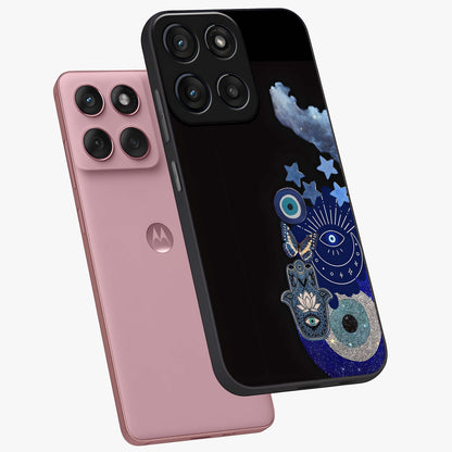 Galactic Charm Cluster Glass Case displayed in angled mockup highlighting luminous galaxy inspired design with dreamy aesthetic.