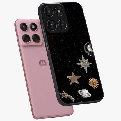 Galactic Charm Glow Glass Case displayed in angled mockup highlighting luminous galaxy inspired design with dreamy aesthetic.