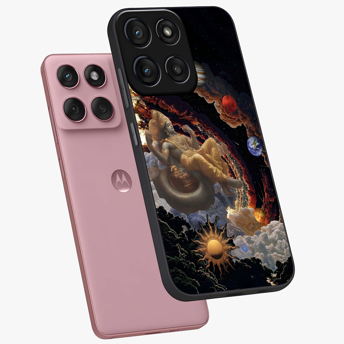 Galactic Divine God Glass Case displayed in angled mockup highlighting powerful celestial deity illustration with galactic aesthetic.