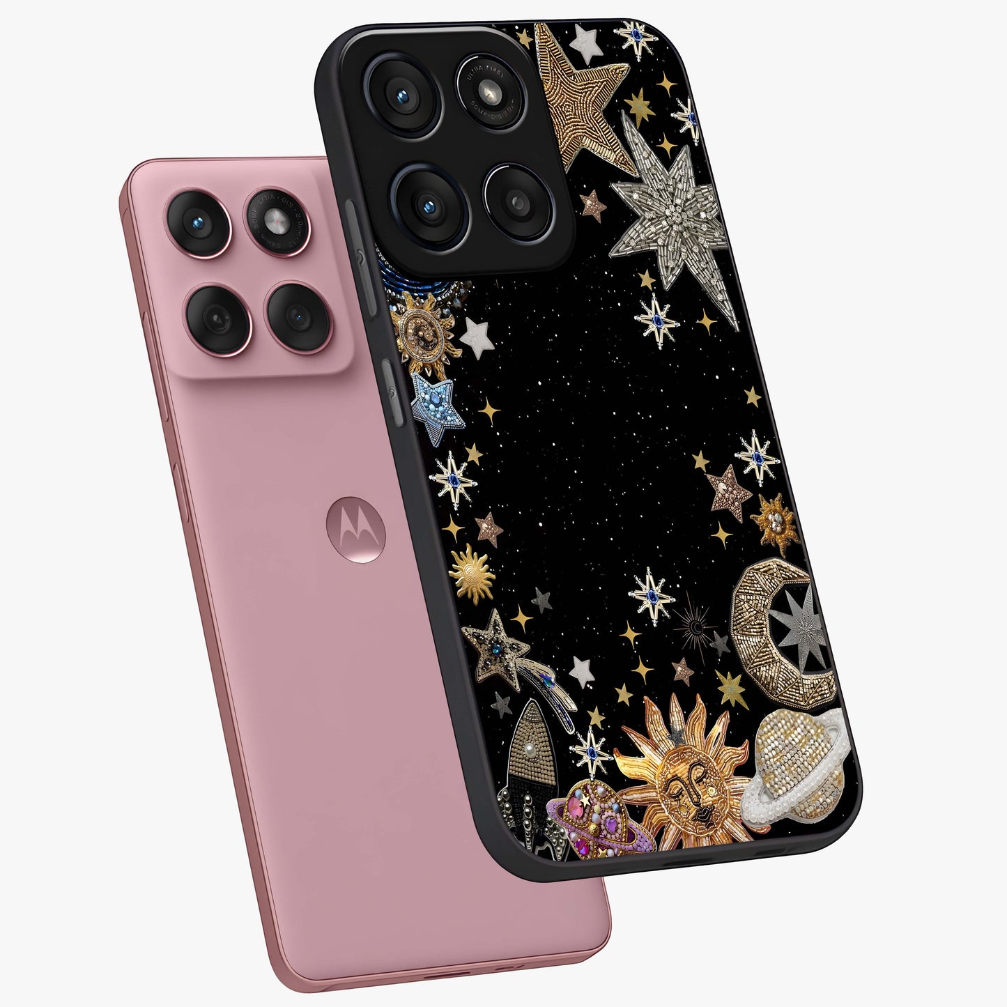 Galactic Jewel Stars Glass Case displayed in angled mockup highlighting shining celestial star design with cosmic aesthetic style.