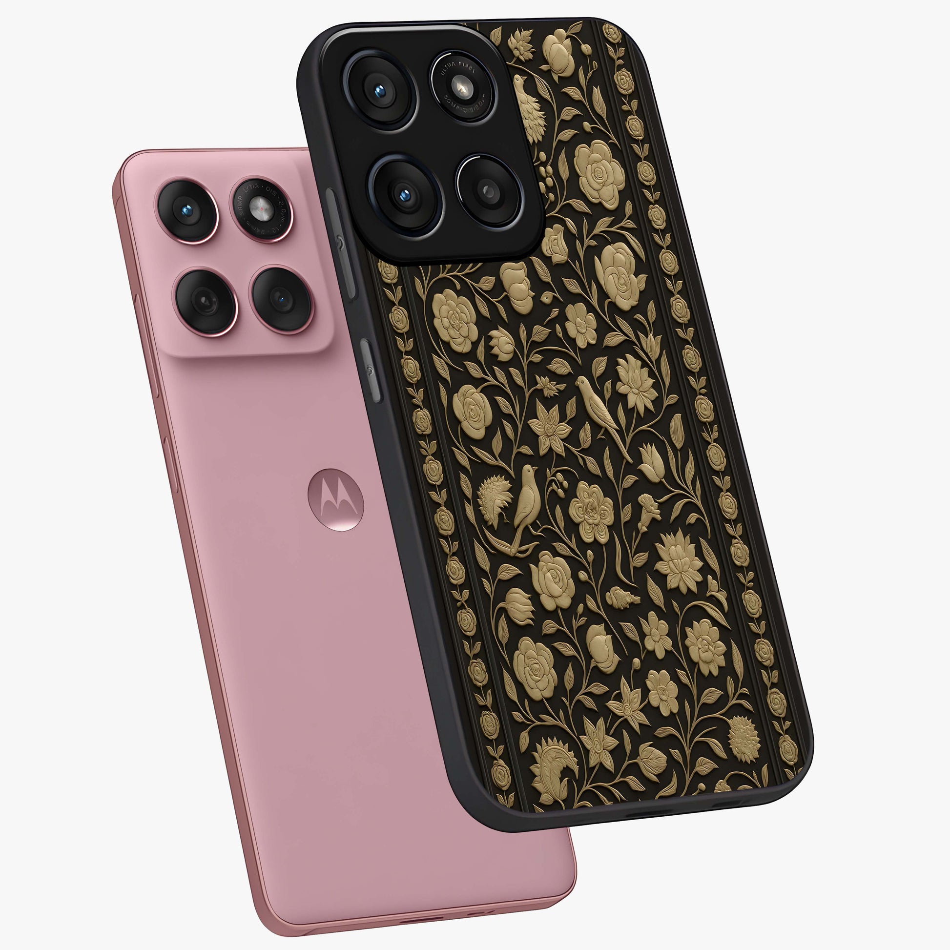 Golden Evil Eye Mandala Glass Case displayed in angled mockup highlighting protective evil eye symbol with golden mandala design.