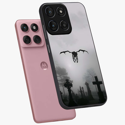 Graveyard Shadow Descent Glass Case displayed in angled mockup highlighting eerie shadow illustration with gothic aesthetic.