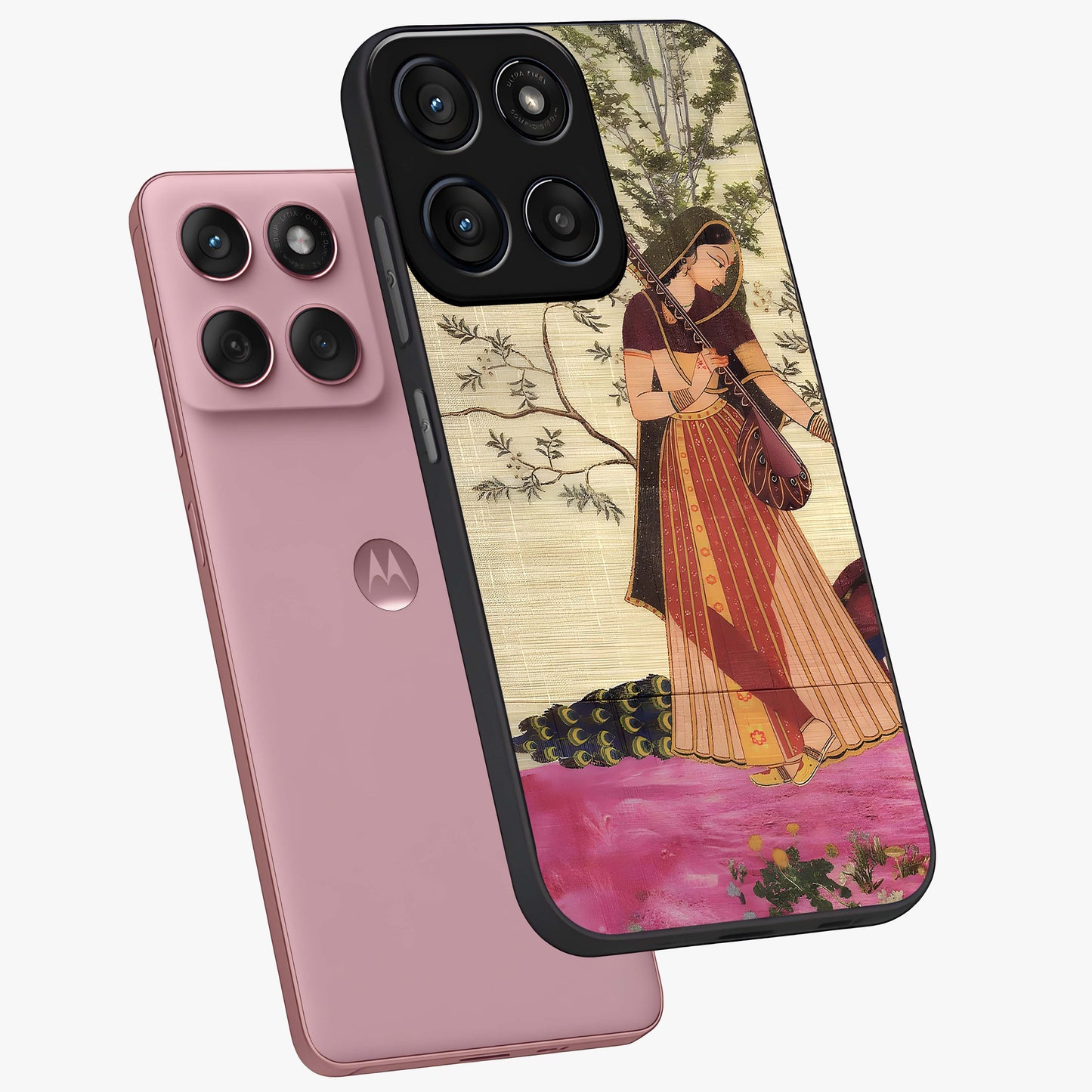Lady With Veena Art Glass Case displayed in angled mockup highlighting graceful musical illustration with cultural artistic aesthetic.