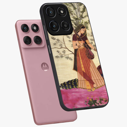 Lady With Veena Art Glass Case displayed in angled mockup highlighting graceful musical illustration with cultural artistic aesthetic.