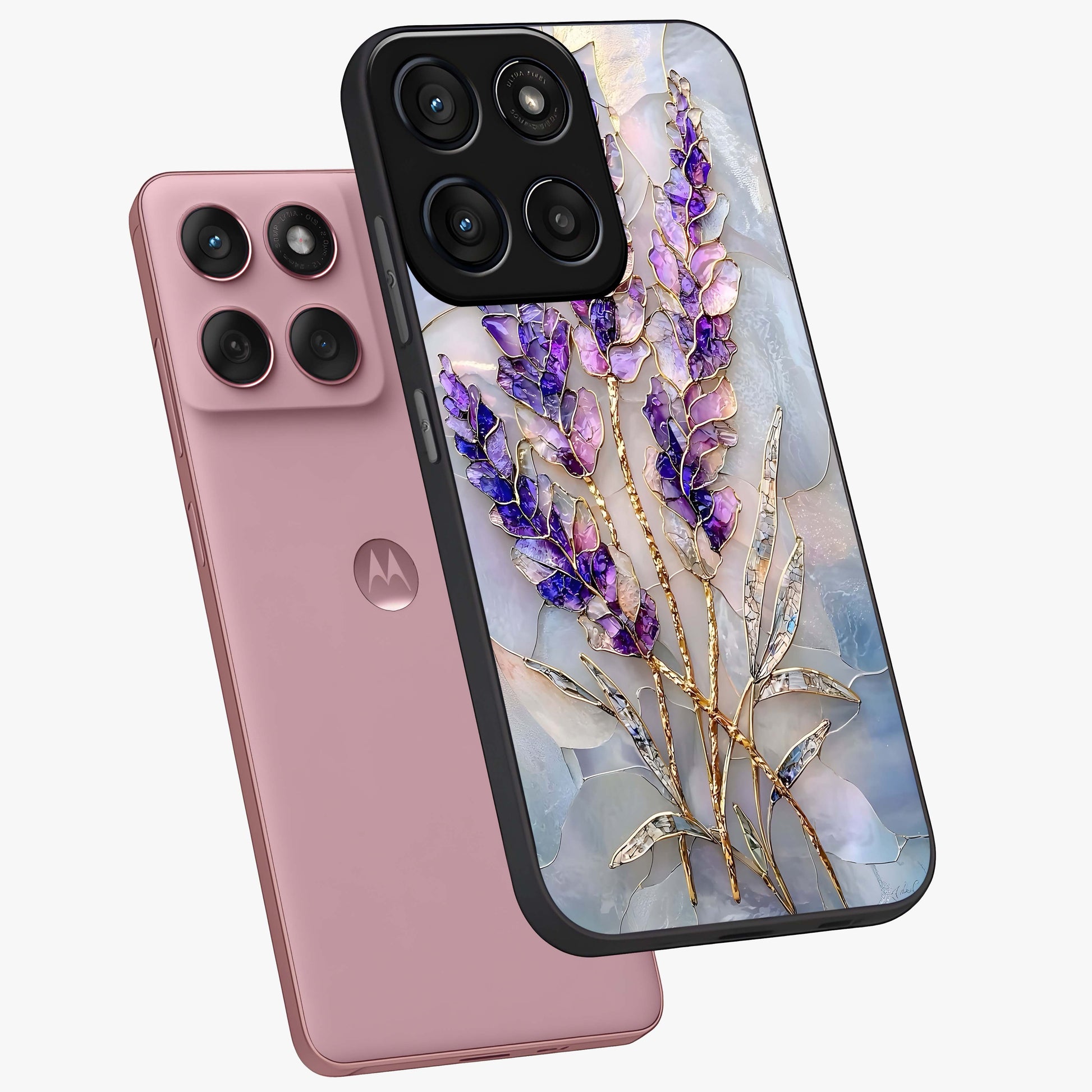 Lavender Dream Glow Glass Case displayed in angled mockup highlighting dreamy purple glow design with soft artistic style.