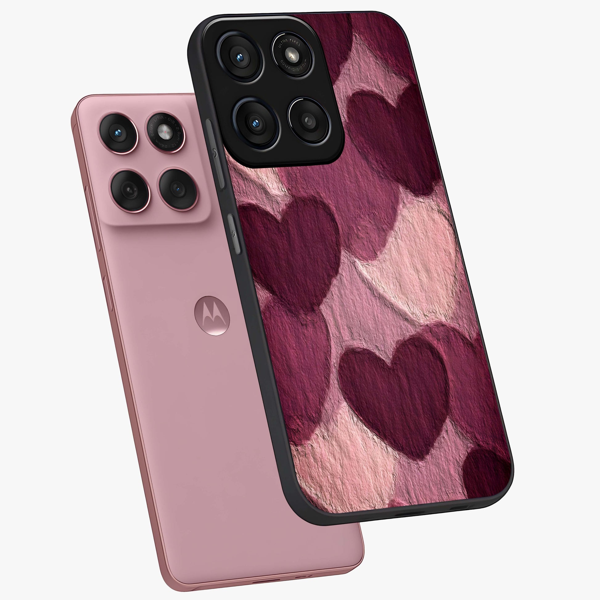 Layered Paper Hearts Glass Case displayed in angled mockup highlighting creative paper craft heart design with romantic aesthetic.