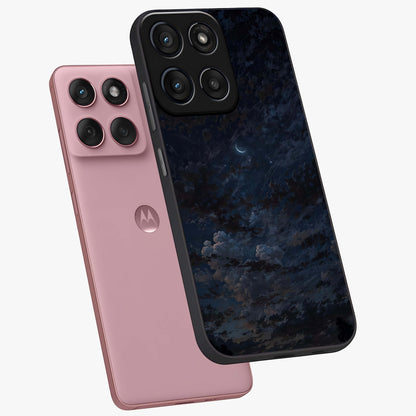 Lunar Veil Silence Glass Case displayed in angled mockup highlighting soft lunar design with peaceful celestial aesthetic.