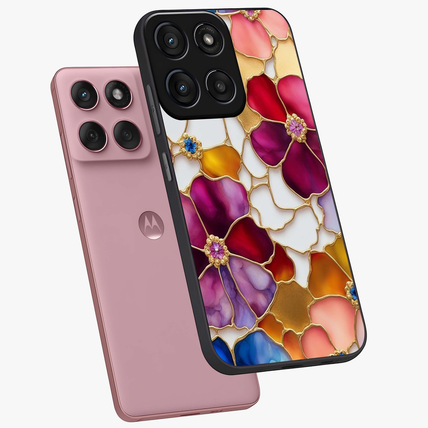 Marble Flower Pattern Glass Case displayed in angled mockup highlighting elegant marble floral design with modern aesthetic.