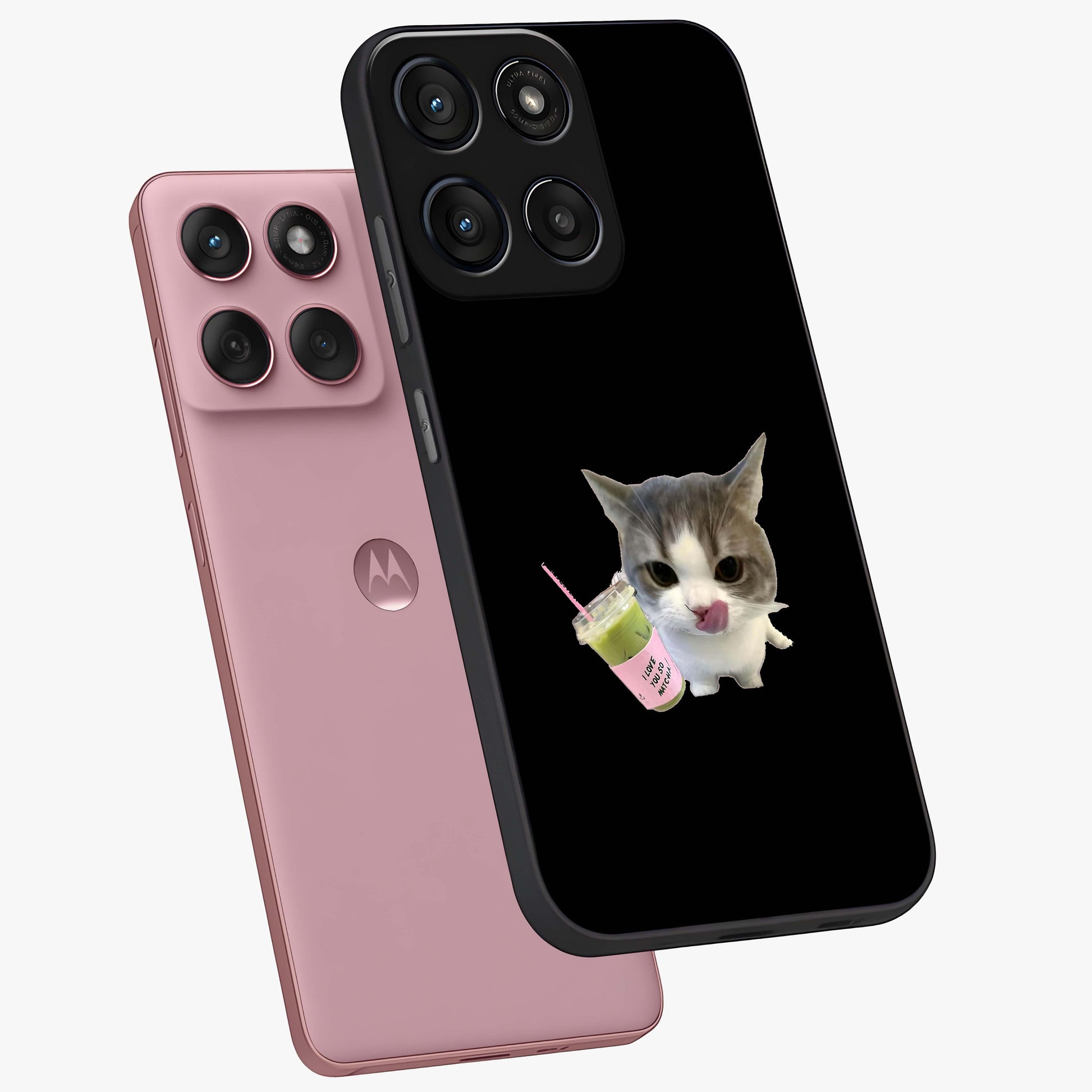 Matcha Cat Style Glass Case displayed in angled mockup highlighting playful feline design with pastel matcha aesthetic.