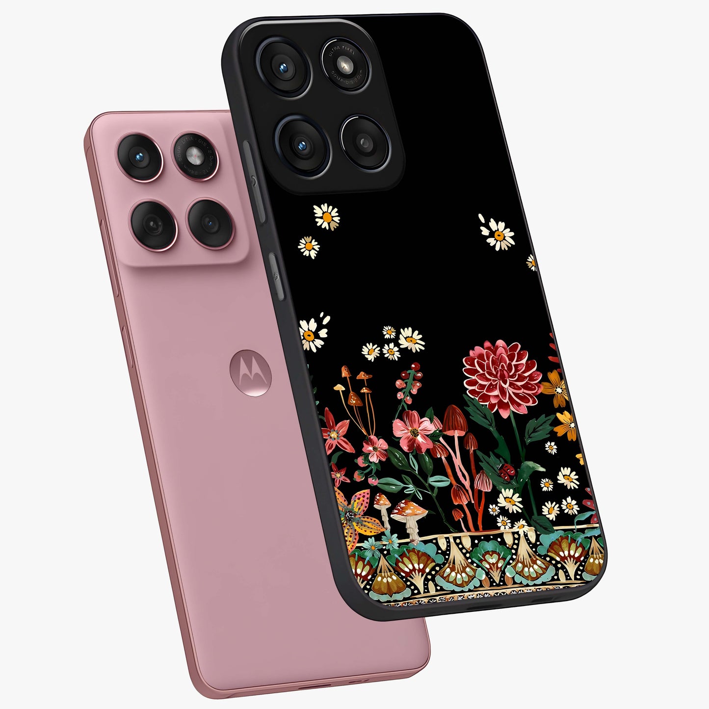 Midnight Bloom Pattern Glass Case displayed in angled mockup highlighting elegant flower design with midnight aesthetic style.