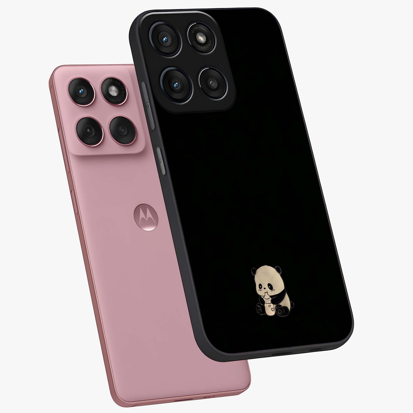 Midnight Panda Love Glass Case displayed in angled mockup highlighting adorable panda illustration with midnight aesthetic.