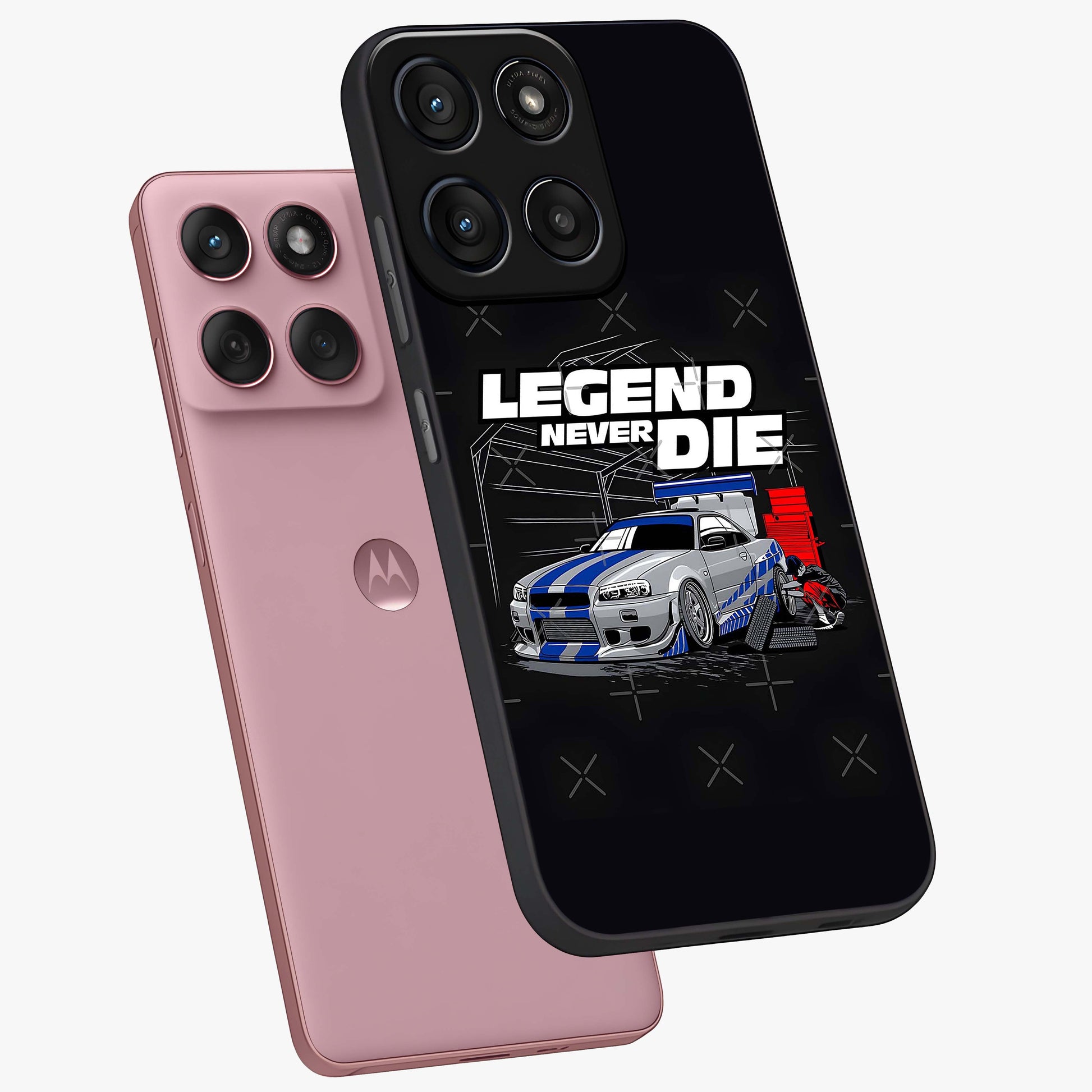 Midnight Racing Legacy Glass Case displayed in angled mockup highlighting dynamic automotive design with bold midnight aesthetic.