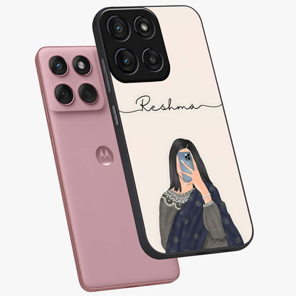Mirror Mood Muse With Custom Name Glass Case displayed in angled mockup highlighting aesthetic mirror inspired design with custom name feature.