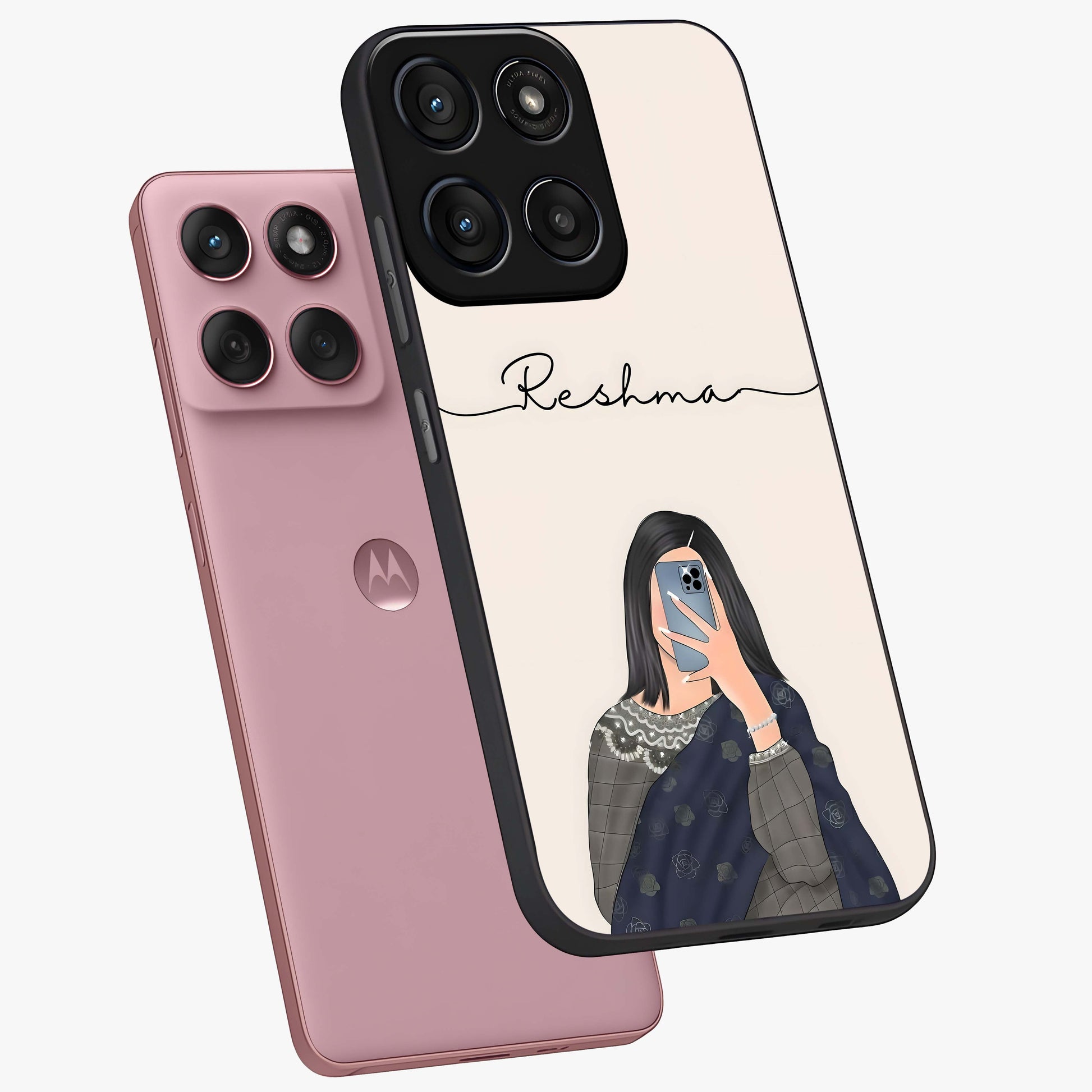 Mirror Mood Muse With Custom Name Glass Case displayed in angled mockup highlighting aesthetic mirror inspired design with custom name feature.