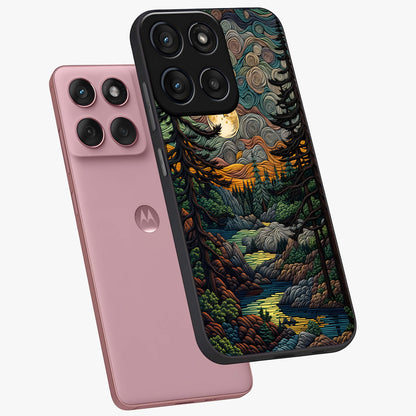 Moonlight Forest Dream Glass Case displayed in angled mockup highlighting dreamy forest design with glowing moon aesthetic.