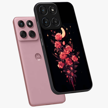 Moonlit Floral Elegance Glass Case displayed in angled mockup highlighting graceful flower design with soft moonlight aesthetic.