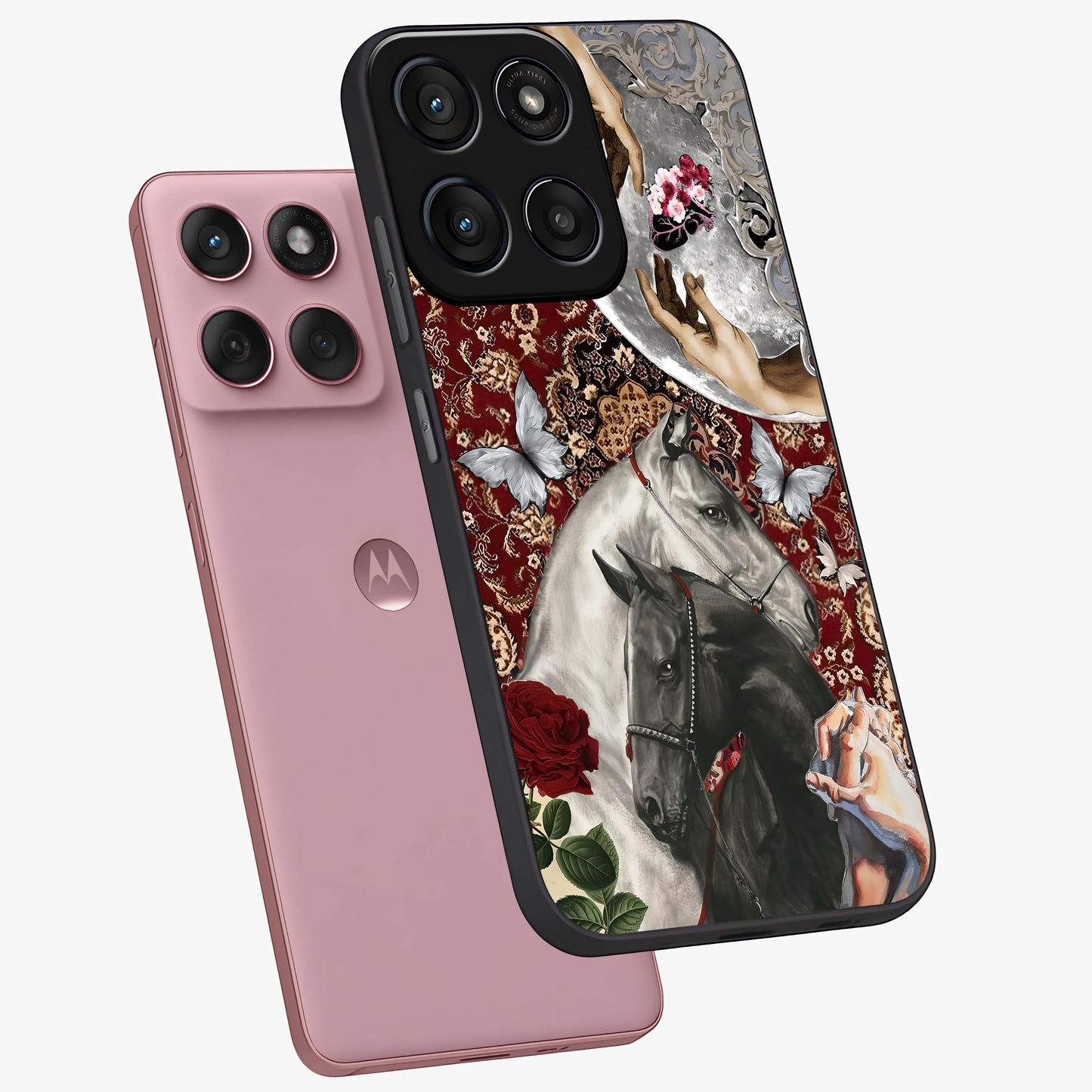 Moonlit Royal Stallion Glass Case displayed in angled mockup highlighting powerful stallion illustration with royal night aesthetic.
