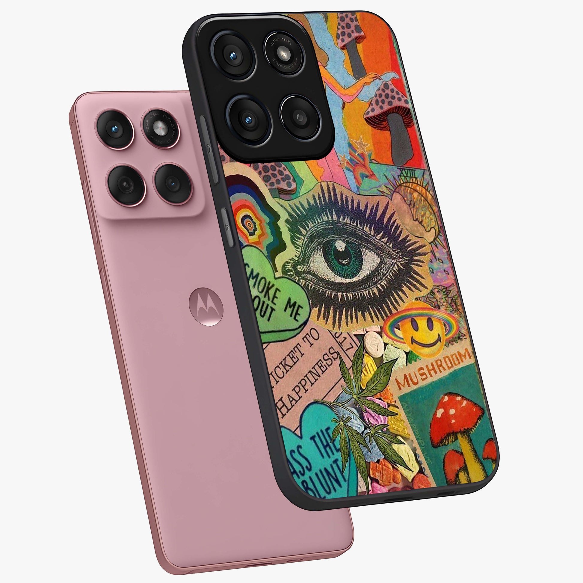 Mystic Eye Wonderland Glass Case displayed in angled mockup highlighting magical eye illustration with dreamy aesthetic.