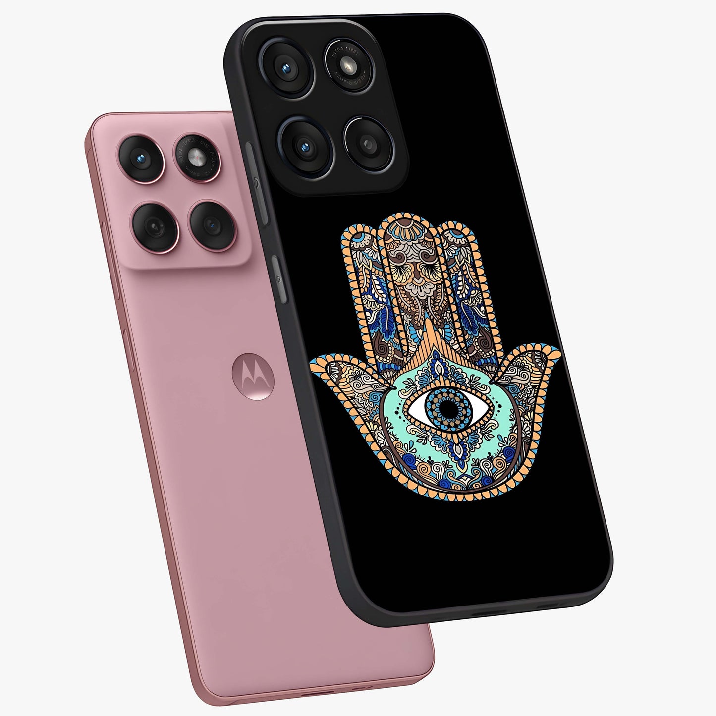 Mystic Hamsa Eye Glass Case displayed in angled mockup highlighting spiritual hamsa symbol with mystical aesthetic style.