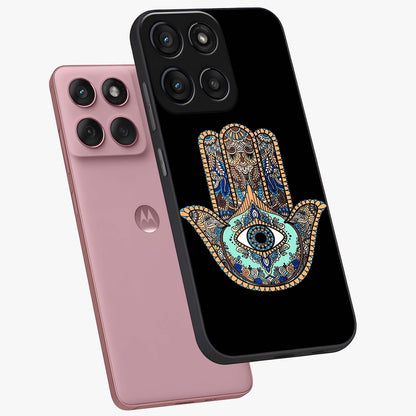 Mystic Hamsa Eye Glass Case displayed in angled mockup highlighting spiritual hamsa symbol with mystical aesthetic style.