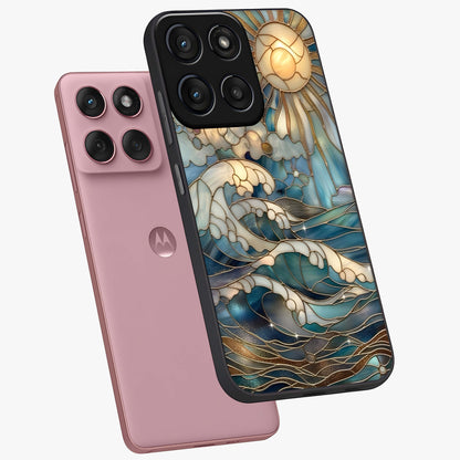Oceanic Stained Printed Glass Case displayed in angled mockup highlighting colorful aquatic design with artistic aesthetic style.
