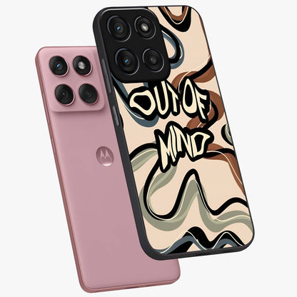 Out Of Mind Glass Case displayed in angled mockup highlighting bold statement design with modern artistic aesthetic.