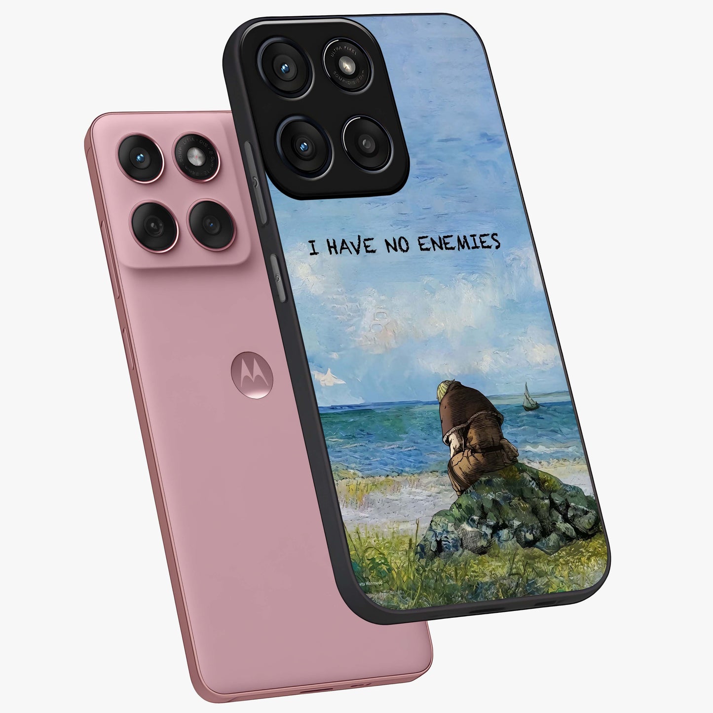Peace Beyond War Glass Case displayed in angled mockup highlighting meaningful message design with artistic aesthetic style.