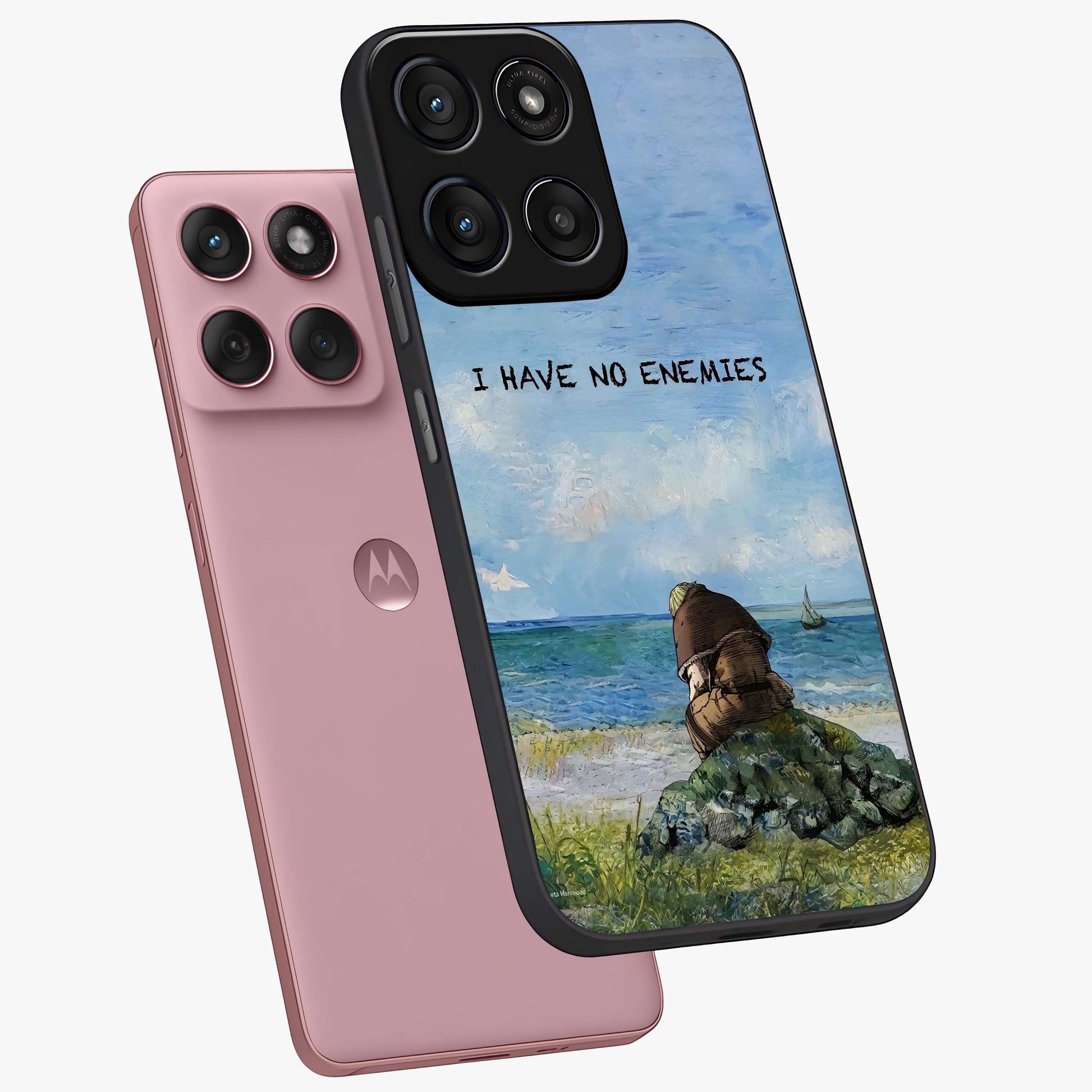 Peace Beyond War Glass Case displayed in angled mockup highlighting meaningful message design with artistic aesthetic style.
