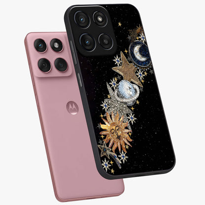 Pearls Universe Object Glass Case displayed in angled mockup highlighting celestial pearl design with dreamy aesthetic.