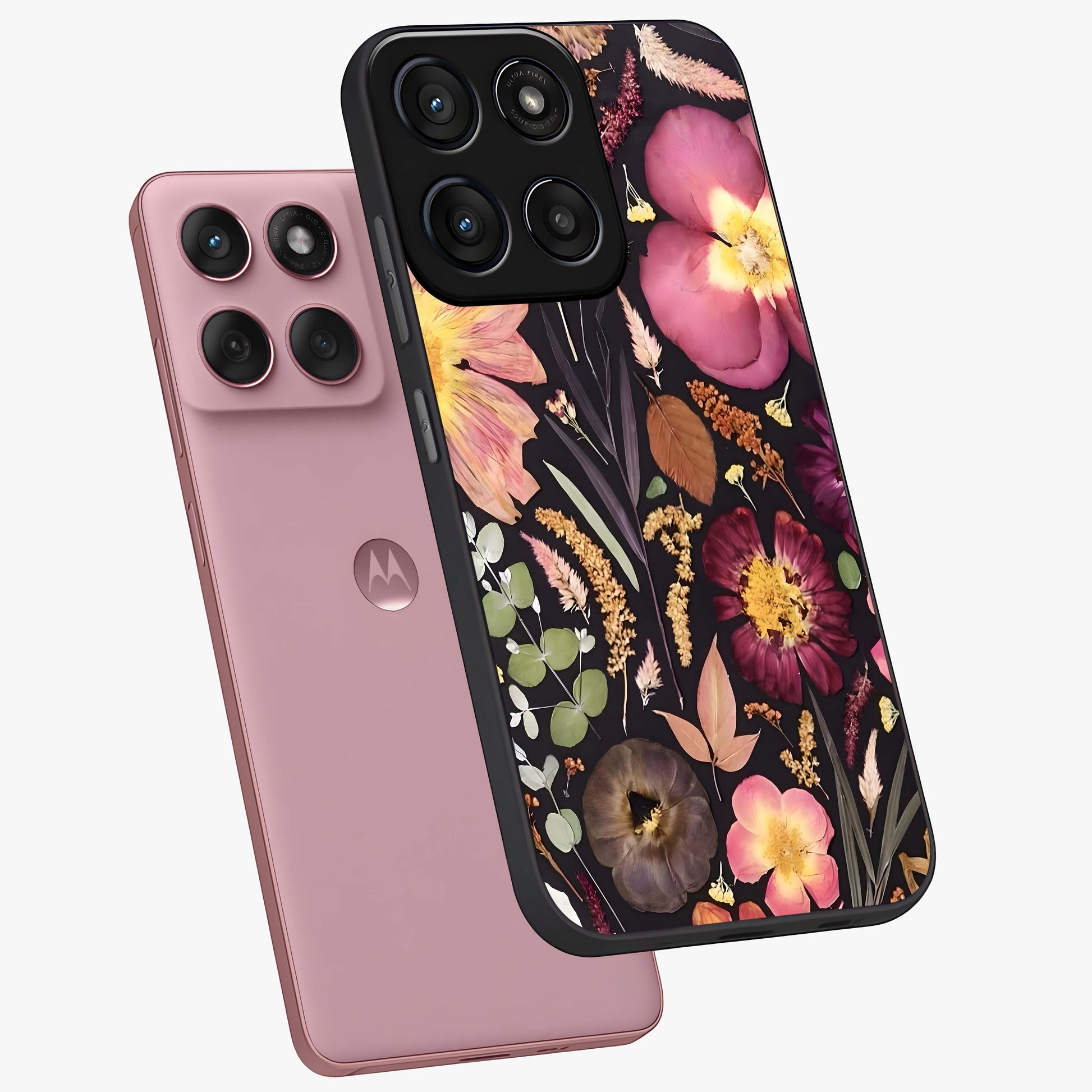 Petal Dream Tapestry Glass Case displayed in angled mockup highlighting decorative petal pattern with elegant botanical aesthetic.